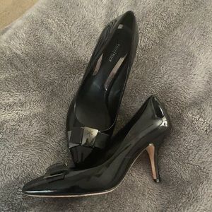 White House Black Market Black Leather Pointed Toe Heels